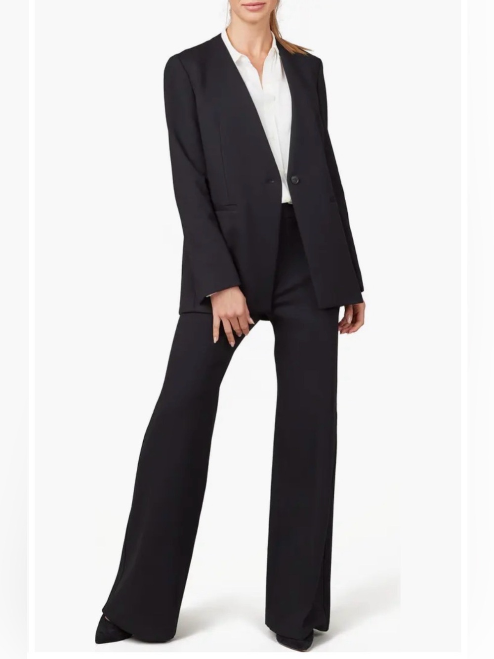 SPANX Oversize Collarless Ponte Knit Black Longline Single-Button Blazer